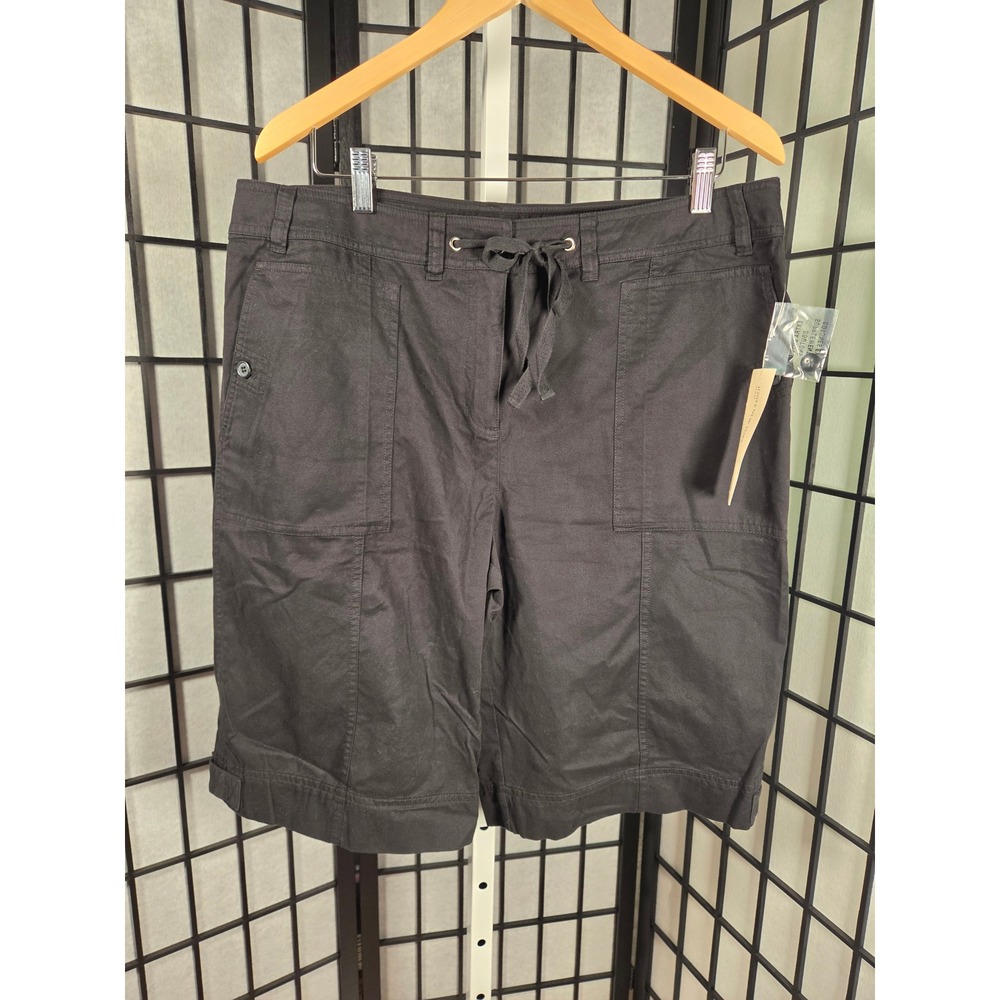 Jones New York Sport Black Cotton Utility Drawstring Shorts Womens Size 16 NWT
